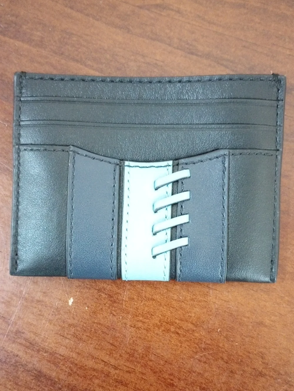 Coach Black Leather Striped Slim Case Card Holder - New!